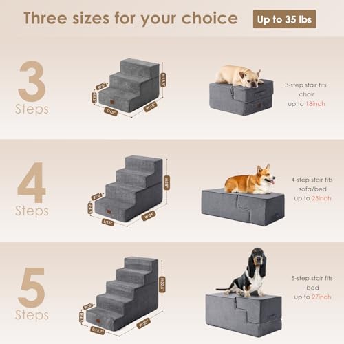 Dog Stairs for High Bed 22.5" H (Grey / Standard 15.7" x 30" x 22.5")