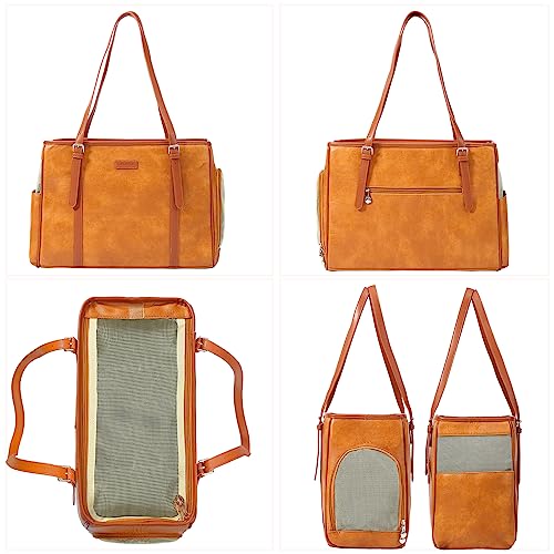 Fashion Dog Purse Pet Carrier Leather Bag for Small Dogs Cats Puppy (Brown)