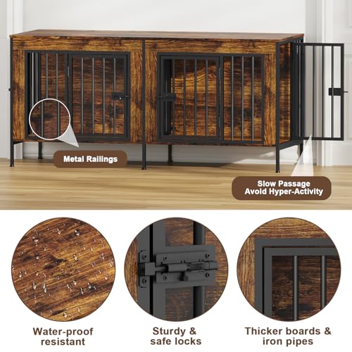 55.12" Dog Crate Furniture for 1 or 2 Dogs (Brown / 55.1"L x 20.5"W x 26.2"H)