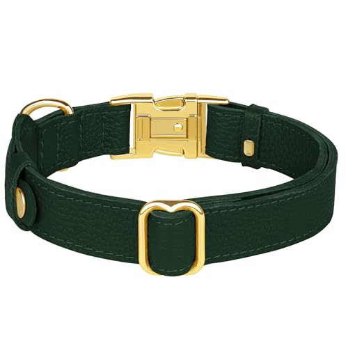 Leather Airtag Dog Collar (Green / S, 12"-15" Neck Fit)