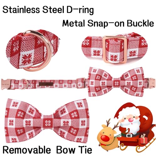 Christmas Day Dog Collar with Bow Christmas Red Papercut Cotton Puppy Collars for Small Medium Large Dogs (Large / Paper cut bow)