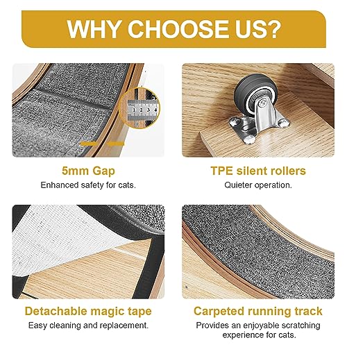 Cat Wheel 46" XL Large Exercise Running Wheels with Detachable Carpet for Indoor Cats (Wood / XL)