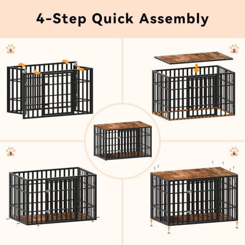 46 Inch Heavy Duty Dog Crate Furniture for Large Dogs (45.8"L x 27.5"W x 28.7"H / Black+Brown)