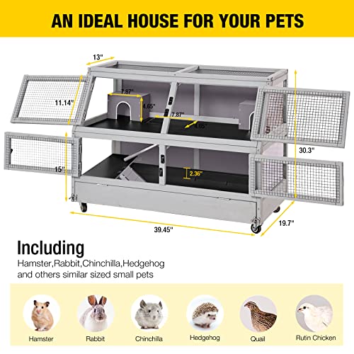 Guinea Pig Cage Chew Proof Hamster Cage Metal Frame Rat House Small Animal Habitat 2 Levels Double Use Movable