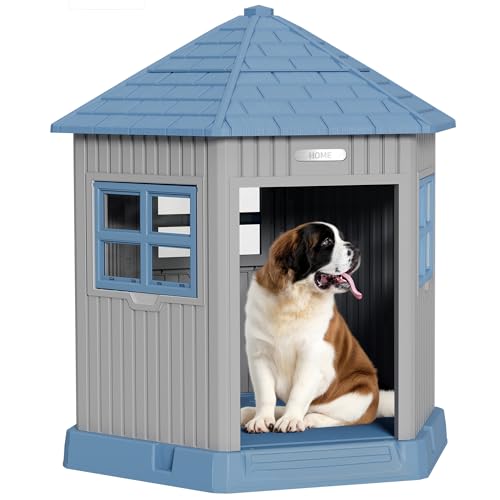Sturdy Dog House Indoor Outdoor for Small Medium Dogs (Blue)
