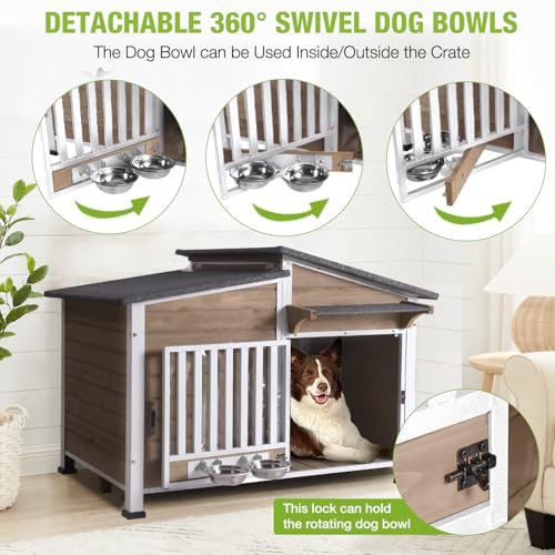 Dog House Outdoor with Bowls Weatherproof Dog Kennel with Anti