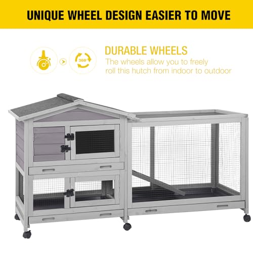 Rabbit Hutch Outdoor Rabbit Cage Indoor with Casters Bunny Cage Chikcen Coop for Small Animals with Pull
