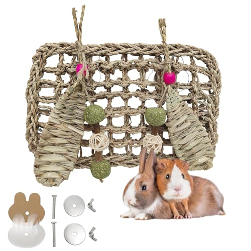 Rabbit Seagrass Mat Hanging Bunny Chew Toys for Teeth Rabbit Enrichment Activity Mat Small Animal Toys for Guinea Pigs Chinchillas Gerbils Birds