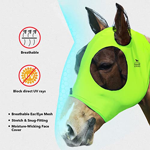 Super Comfort Stretchy Fly Mask Large Eye Space with UV Protection Soft on Skin with Breathability Fluro Lime Full Size (Full(Large) / Fluro-Lime)