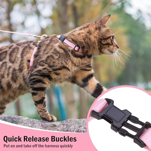 Adjustable Cat Harness and Leash Set Escape Proof Kitten Strap Collar for Walking Travel (Medium / Light Pink)