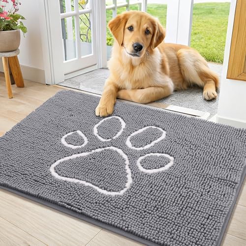 Dog Door Mat for Muddy Paws (36"X24" / Grey and White)