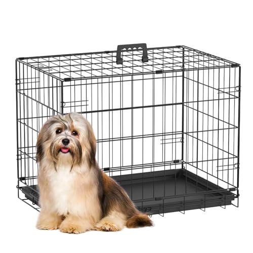 24" Foldable Metal Dog Crate (Dark Black)