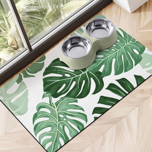 Dog Food Mat for Floors (Leaves / 32"L x 24"W)