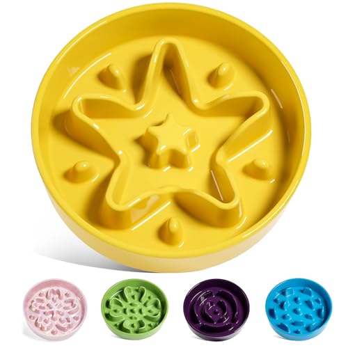 Slow Feeder Dog Bowls Ceramic (Star Yellow / M-1.5 Cups)