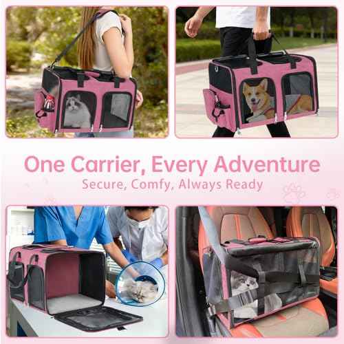 Cat Carrier for 2 Cats Double Pet Carrier Extra Large Multi Cat Travel Pink (Pink)