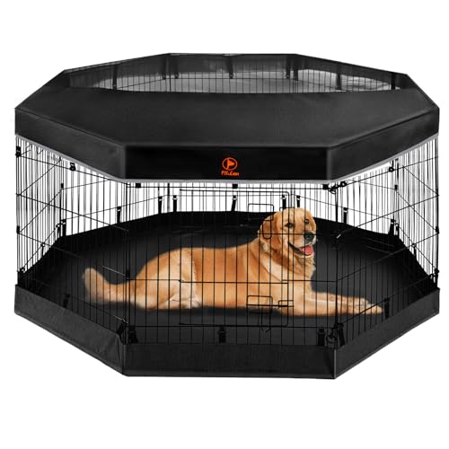 Puppy Playpen with Top Cover & Bottom Pad (Black / Small Pen: 30-Inch High)