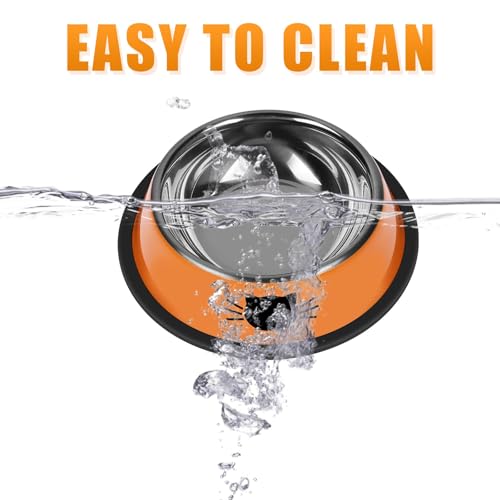 2 Pcs Non Slip Stainless Steel Small Cat Food Bowls (Orange / 7 oz)
