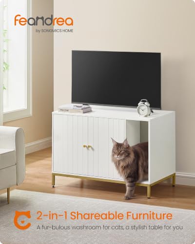 Cat Litter Box Enclosure (White + Gold / XL (35.4"l X 18.9"w X 24.2"h))