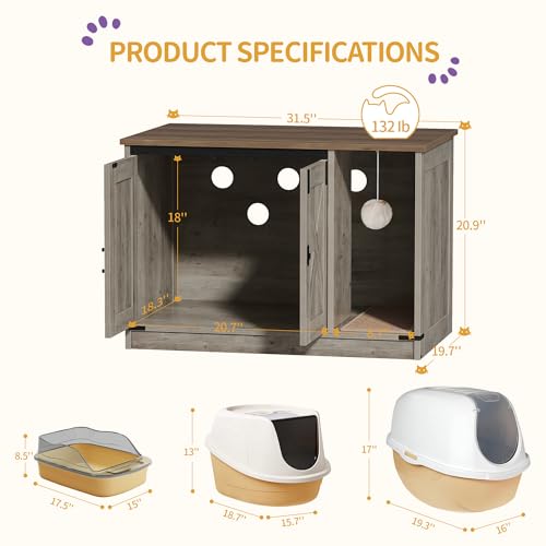 Cat Litter Box Enclosure (31.5"L x 19.7"W x 20.9"H / Light Ivory and Brown)