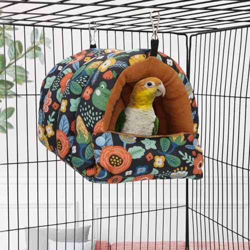 Bird Nest House Winter Warm Snuggle Hut Bird Bed Hanging Hammock for Parrots Budgies Parakeets Caique Senegal Cockatiels Conures (Medium / Black)