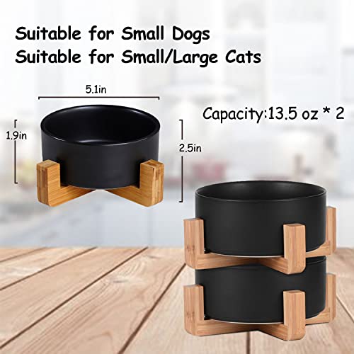Ceramic Black Cat Dog Bowl Set with Stand (Black / Puppy/Small Size Dogs & Cat Bowls 400ML*2)