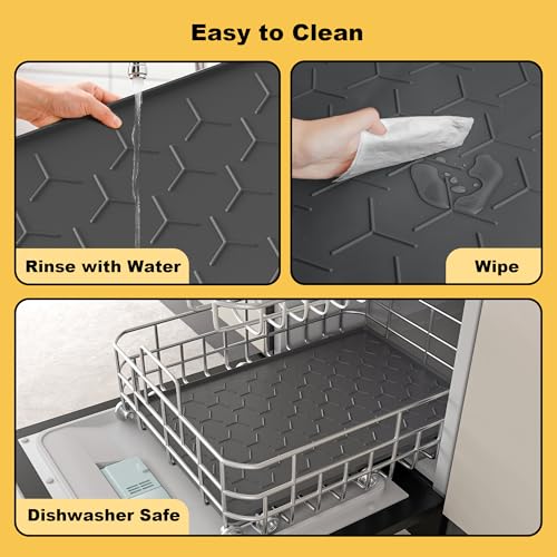 Silicone Dog Cat Food Bowl Mat (L-34''X22'' / Dark Gray)