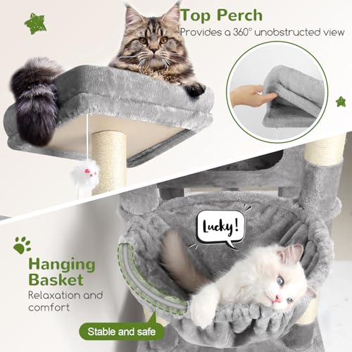 Extra Large Cat Tower for Big Cats 20 lbs (81 inch / Light Grey)