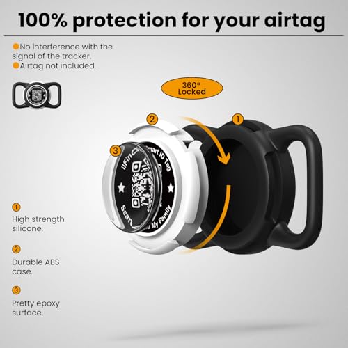 Waterproof AirTag Dog Collar Holder for Apple Tracker QR Code Case Black (Black-M)