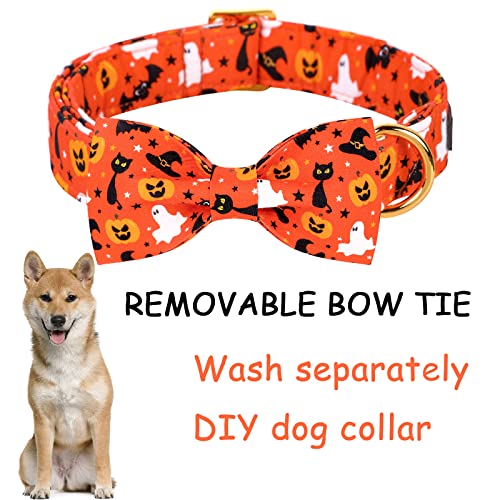 Halloween Dog Collar with Bow Tie Cotton Adjustable Puppy Collar for Small Medium Large Dogs (Extra Large / A-AHalloween)