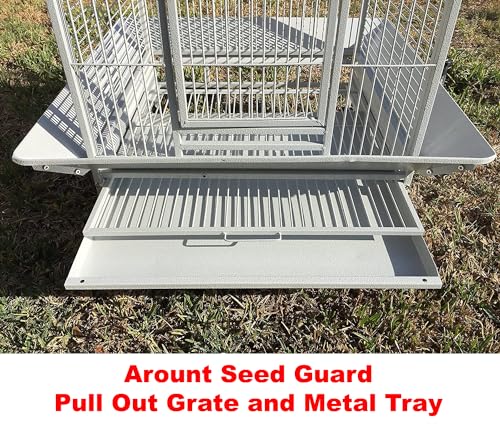 Large Sturdy Wrought Iron Bird Parrot Cage (24"L x 22"W x 63"H White Vein Double Ladders)