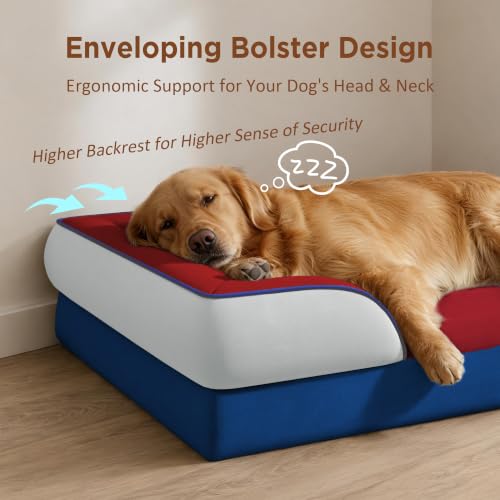 Orthopedic Dog Bed for Extra Large Dogs with Bolster (45.0"L x 35.0"W x 8.5"Th / Primary Tri-Color)