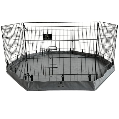 Puppy Playpen with Bottom Pad and Door (Gray / X-Small Pen: 24-Inch High)
