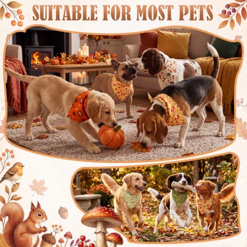 100 Pcs Fall Dog Bandanas Bulk for Autumn Pet Soft Bibs Adjustable Squirrel Fox Hedgehog Kerchief Bandana for Small Medium Large Grooming Accessories (Fall Animals / 25.6 x 17.7 x 17.7 Inch)
