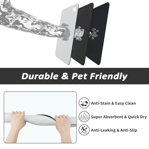 Dog Food Mat Absorbent Cat Mat for Food and Water (Paw Light Grey / 28"L x 18"W)