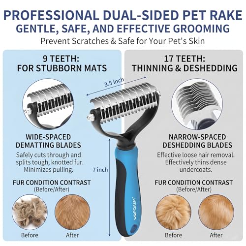 5-in-1 Dog Grooming Kit with Self Cleaning Brush & Rake, Blue (Blue)