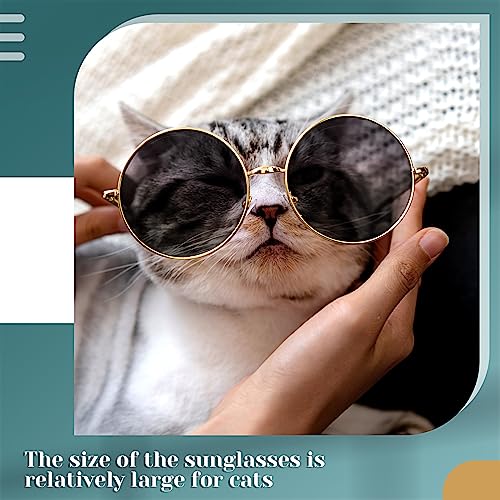 Dog Sunglasses Round Metal Pet Eyewear (Gold, Black / Modern Style)
