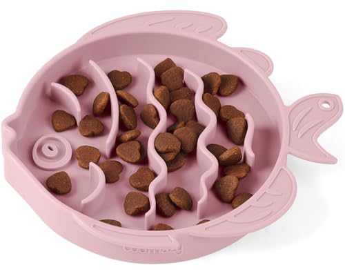 Slow Feeder Cat Bowl Silicone Pet Puzzle Feeder for Slow Eating (Pink / 1.2 Cups)