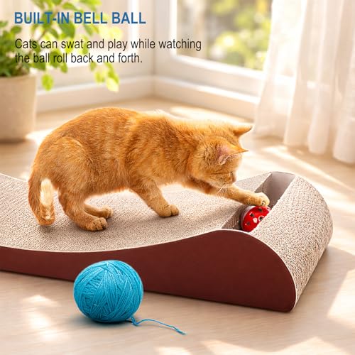Cat Scratcher Cardboard Lounge Bed with Bell Ball Toy (Loubge Bed-Ball)