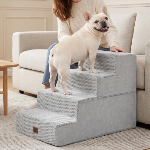 Dog Stairs for Bed 18" H (Light Grey / Extra Wide 16.5" x 28" x 18")