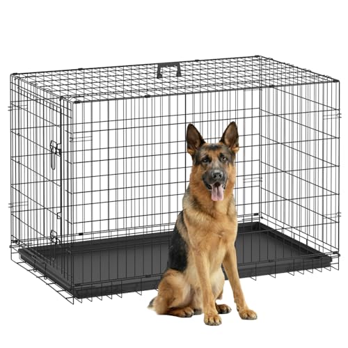 48" Foldable Metal Dog Crate (Dark Black)