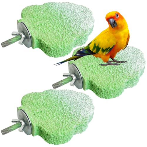 3PCS Bird Beak Grinding Stone Resin Bird Perch Stand Grinding Claw Birds Cage Perch Parrot Climbing Chewing Toys Parakeet Cage Accessories for Budgies Cockatiels Conures
