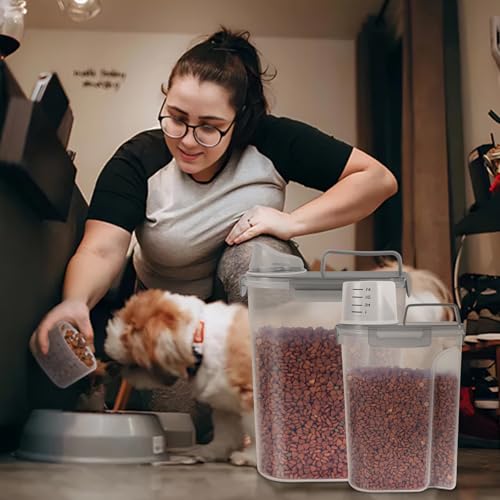 3+5LBS 2Pack Cat Dog Food Storage Container Upgraded Large Nozzle BPA (Clear Gray / (5L+3L) 2pack)