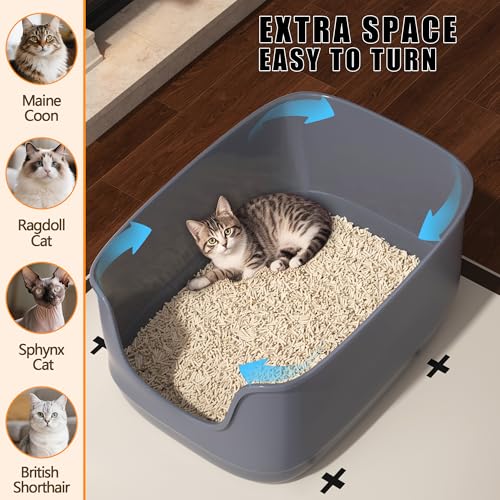 Large Cat Litter Box with High Sided 24.6"x18.3"x12.2" (Grey)