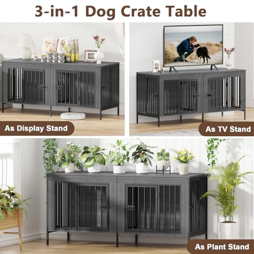 55.12" Dog Crate Furniture for 1 or 2 Dogs (Dark Grey / 55.12"L x 20.47"W x 26.18"H)