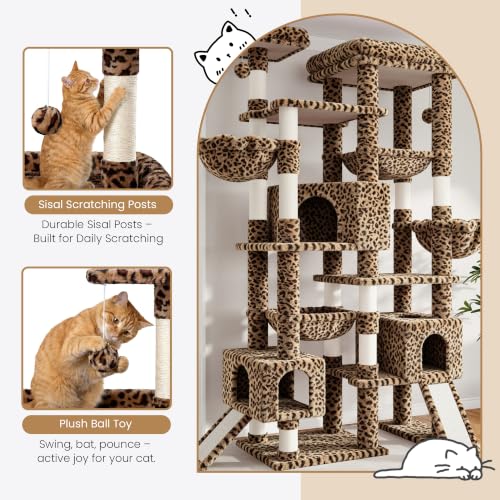 87 in Multi Level Tall Cat Tree Tower for Large Cats (Leopard Print)