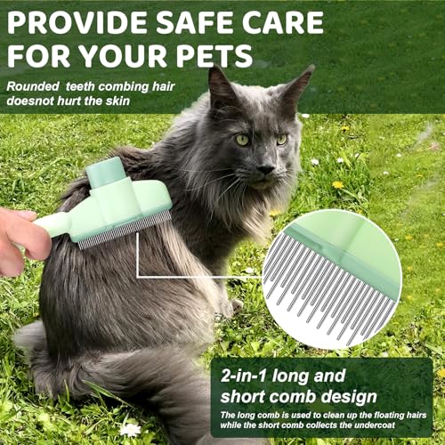 One click Self Cleaning Cat Comb for Long (Green)