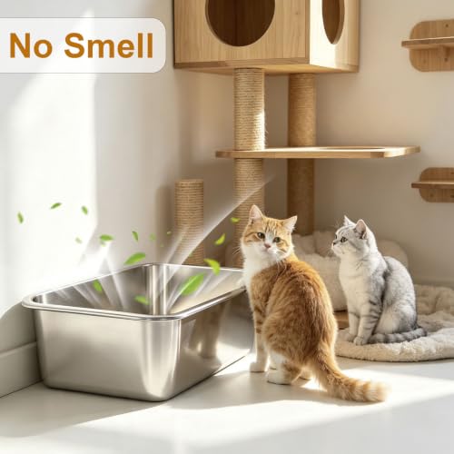 Stainless Steel Litter Box Medium for Cats (M-17×13×5.1")