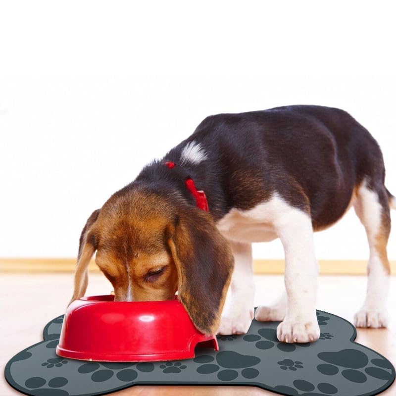 Dog Food Mats for Floors Waterproof (Grey Bone01 / 25.5"L x 17"W)