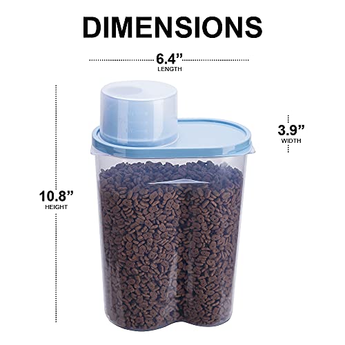2 Pack 2lb 2.5L Pet Food Storage Container with Measuring Cup for Small Dog (Blue 2.5L)