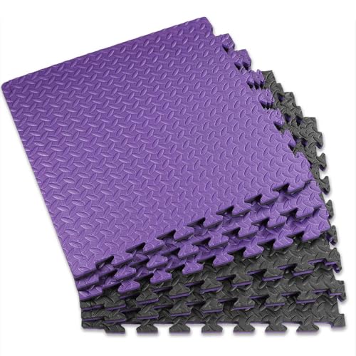 1" Extra Thick 48 sq ft Reversible EVA Gym Foam Floor Mat Tiles (Black/Purple)